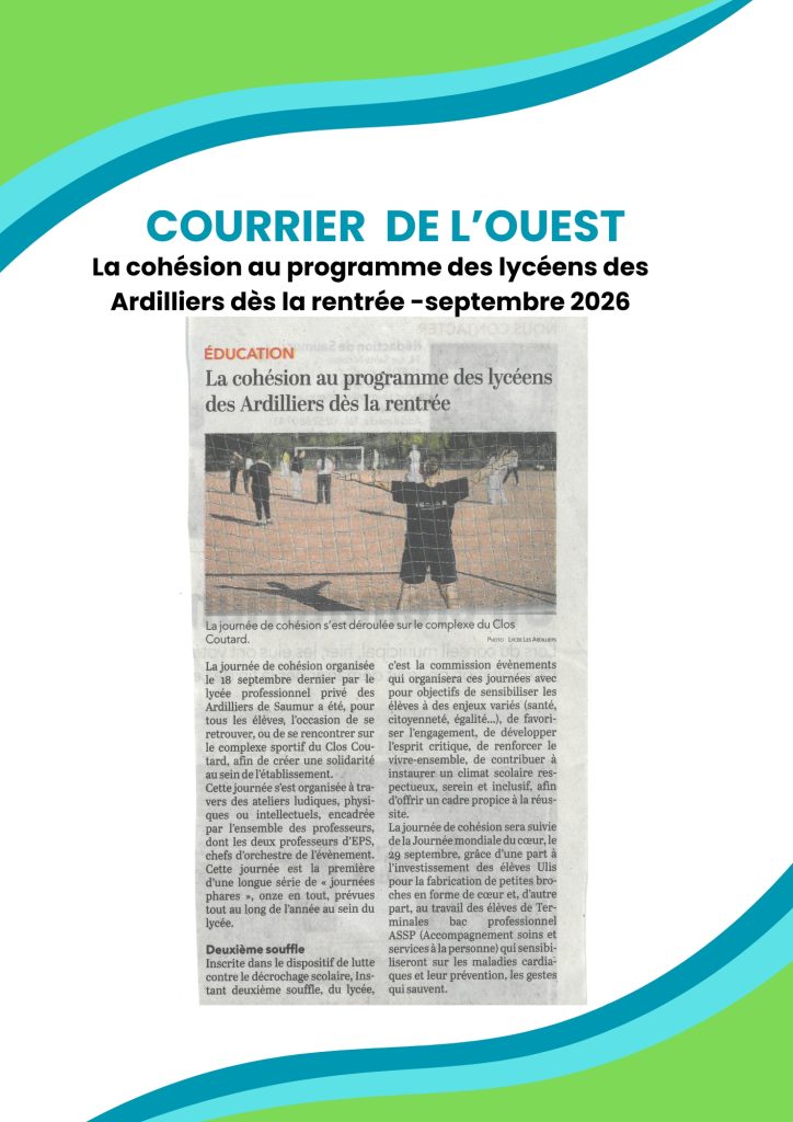 La cohésion au programme des lycéens des Ardilliers dès la rentrée (Courrier de l&rsquo;Ouest)